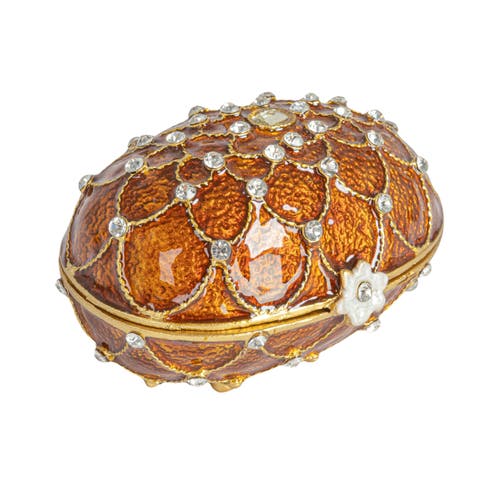 Storied Home Amber Jeweled Egg Trinket Box In Orange