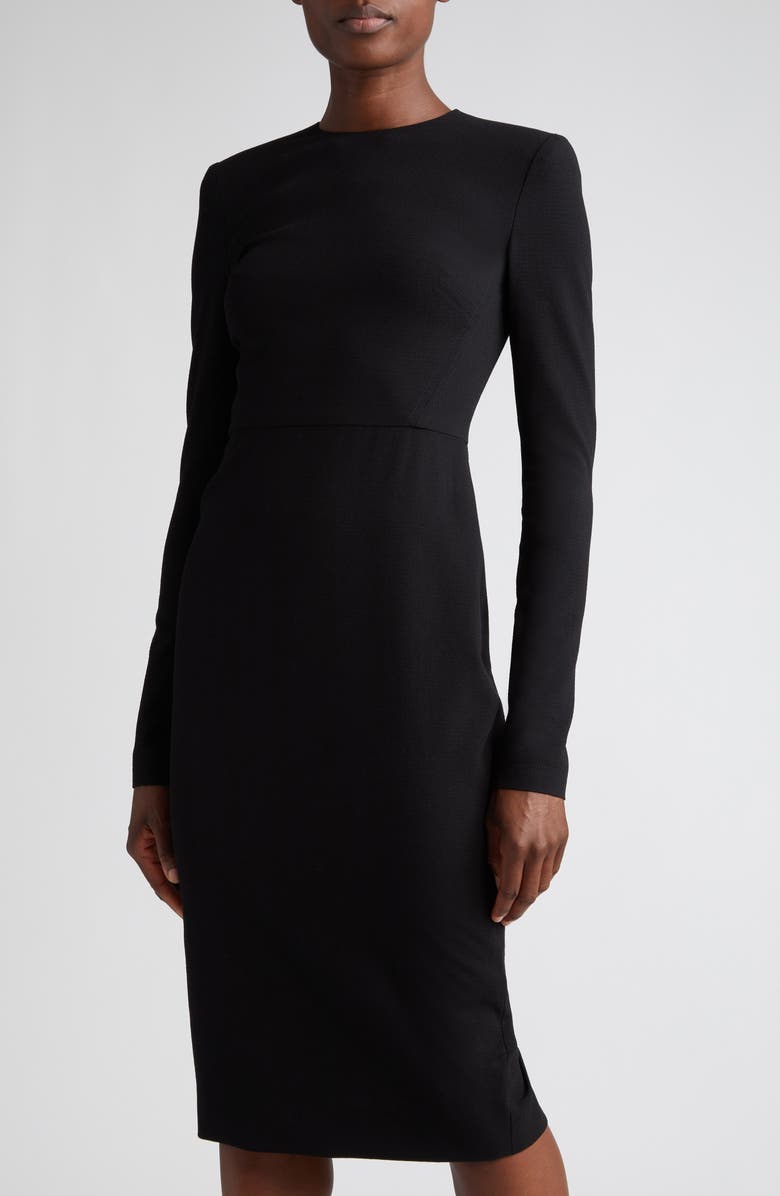 Victoria Beckham Fitted Long Sleeve Stretch Wool Blend Dress, Alternate, color, 