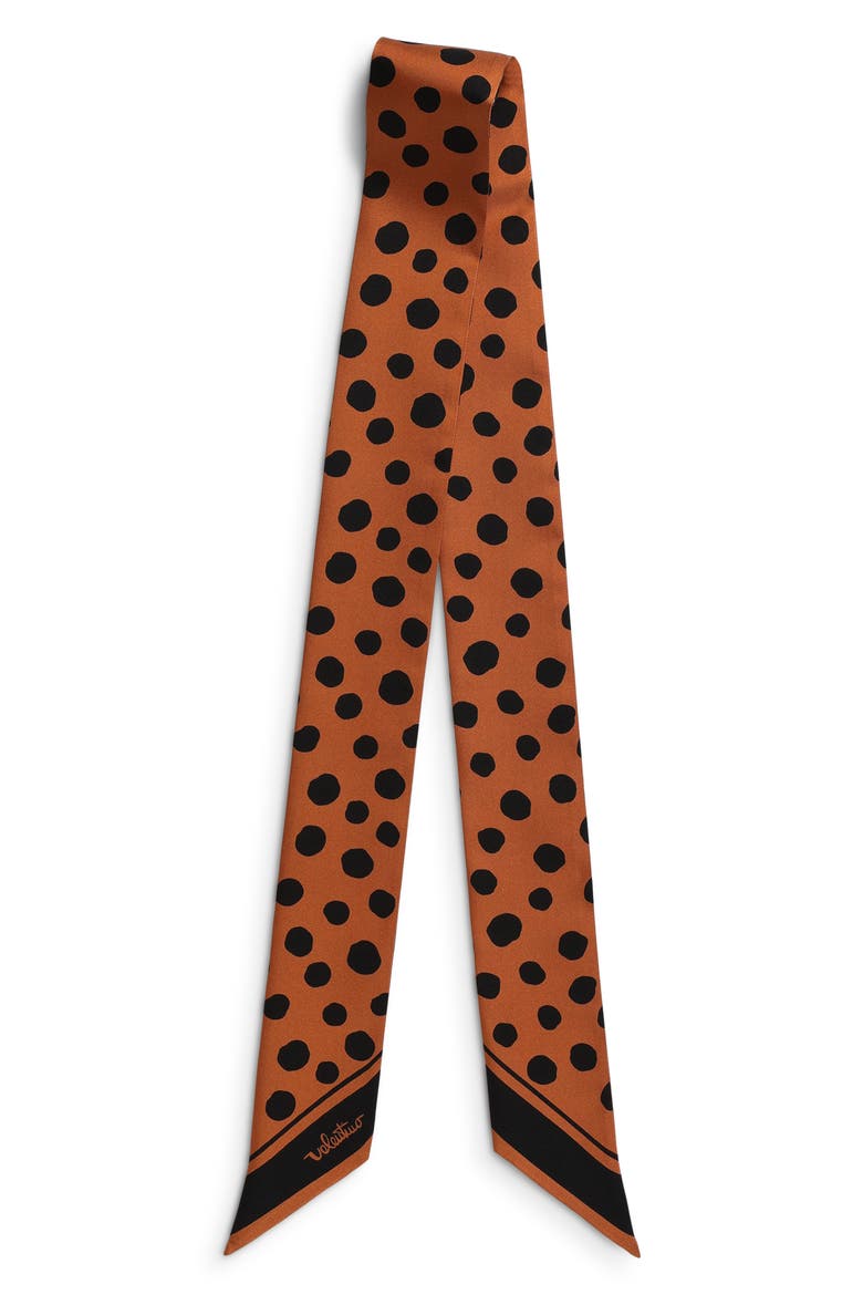 Dalmatian Polka Dot Silk Skinny Scarf, Main, color, ORANGE