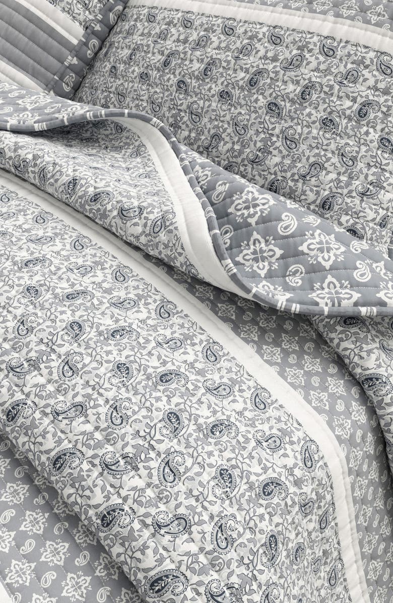 Woven & Weft Stripe & Paisley Quilt & Sham Set, Alternate, color, Grey