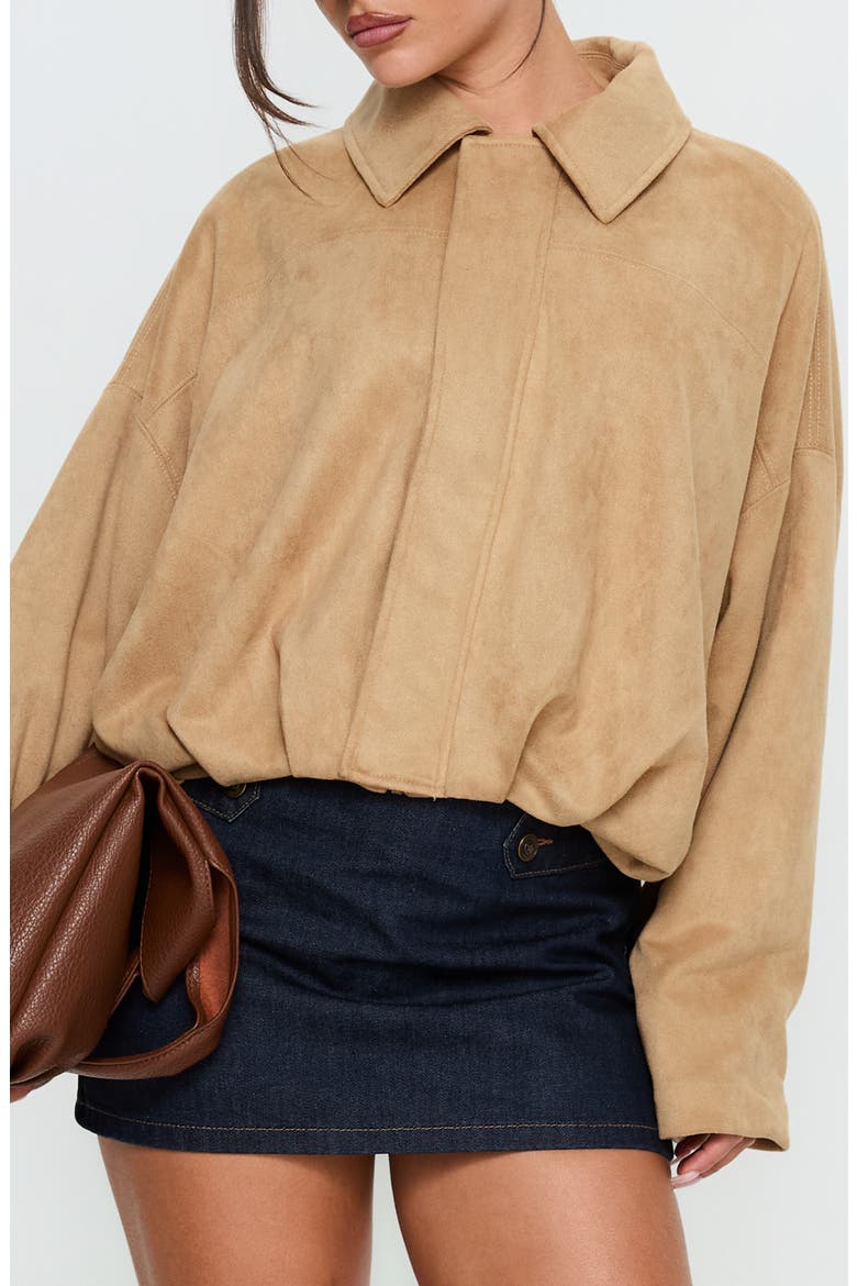 Enlightened Faux Suede Bomber Jacket, Main, color, BEIGE