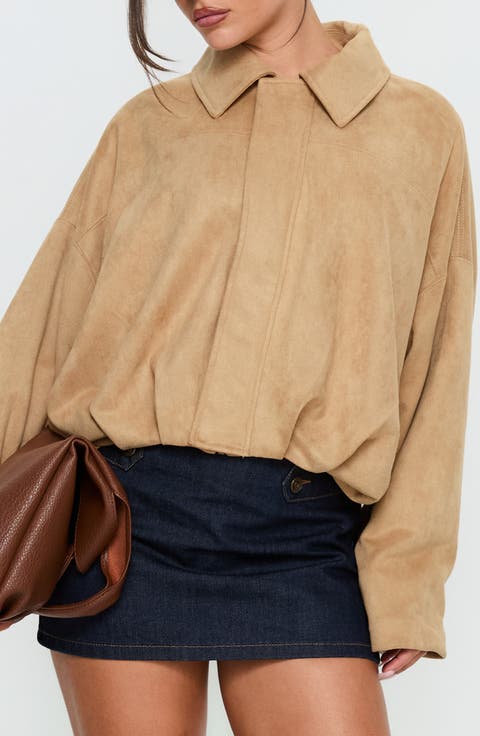 Enlightened Faux Suede Bomber Jacket