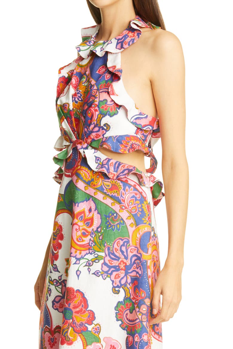 Lovestruck Floral Paisley Tie Back Midi Dress, Alternate, color, NATURAL PAISLEY FLORAL