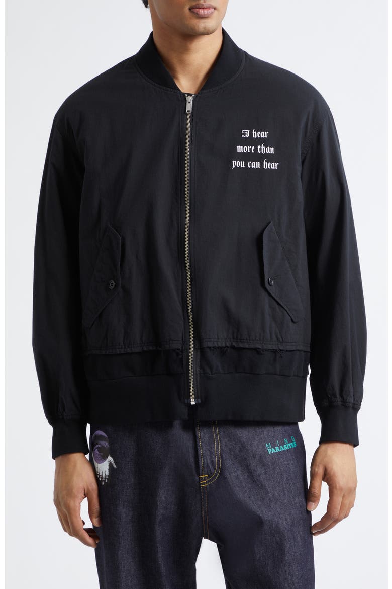 Graphic Cotton Bomber Jacket, Main, color, BLACK