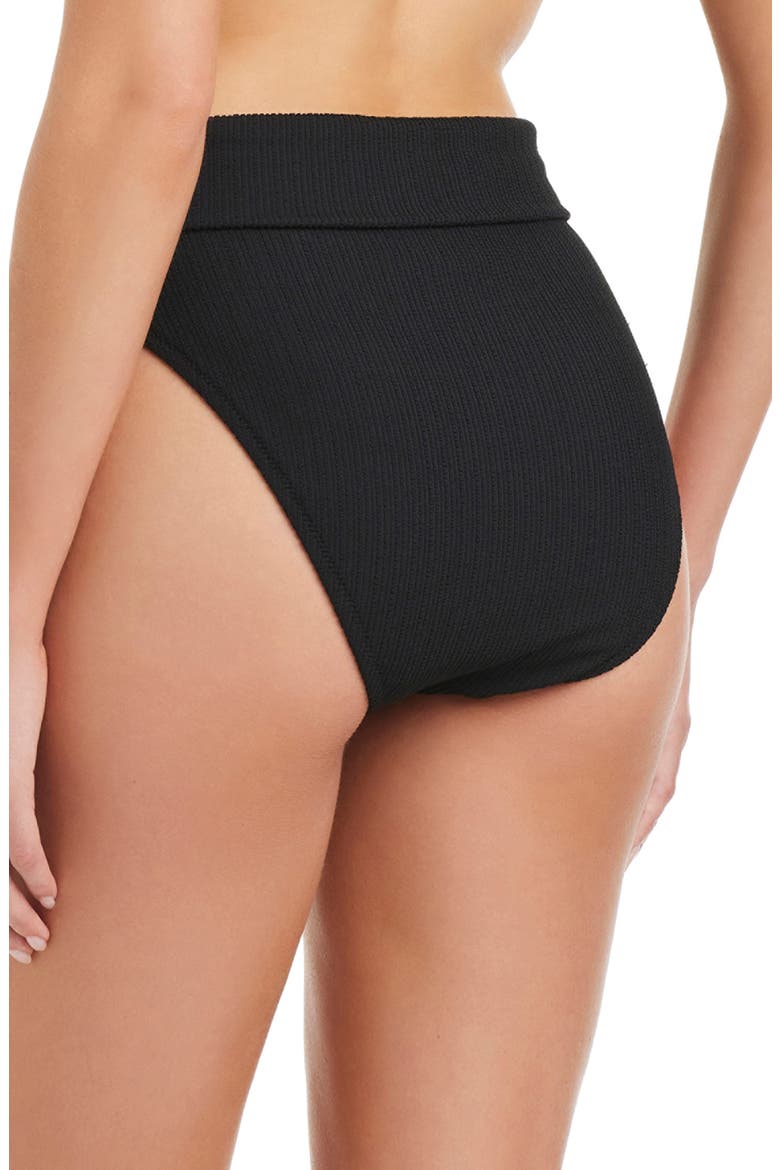 Rib High Waist Bikini Bottoms, Alternate, color, BLACK