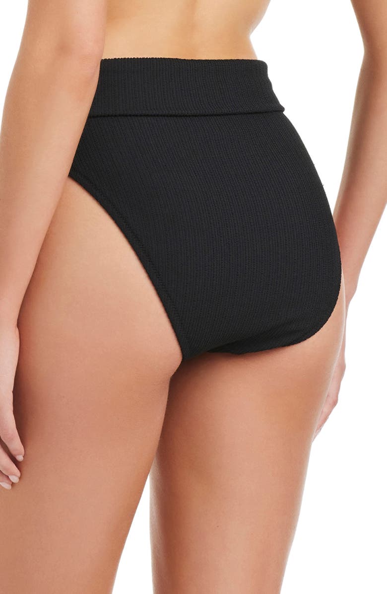 Sanctuary Rib High Waist Bikini Bottoms, Alternate, color, Black