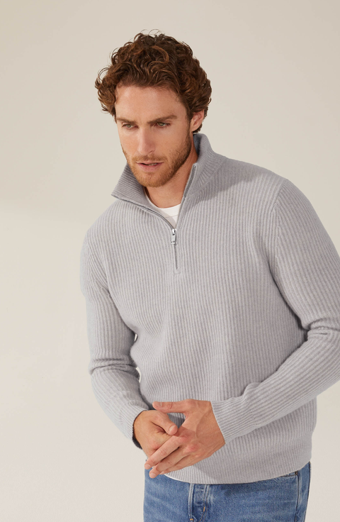 100% Cashmere Ribbed Half Zip | Old Money