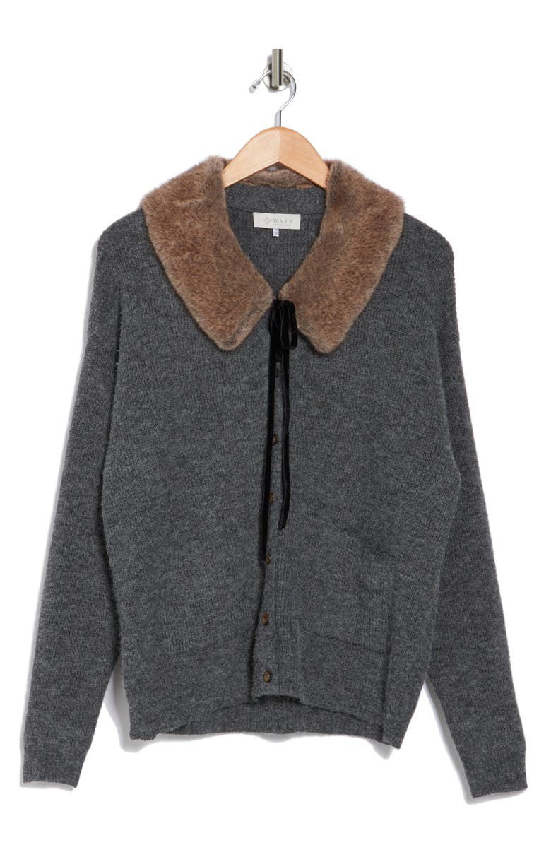 WAYF Faux Fur Trim Cardigan, Alternate, color,