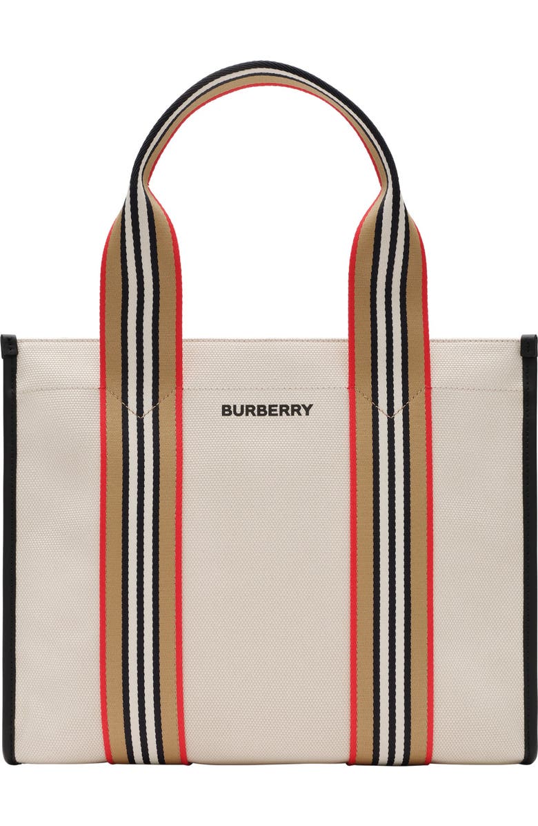 Burberry Small Icon Stripe Trim Canvas Tote, Main, color, Natural Beige