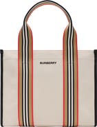 Burberry Small Icon Stripe Trim Canvas Tote