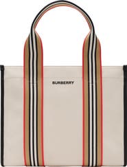 Burberry Small Icon Stripe Trim Canvas Tote