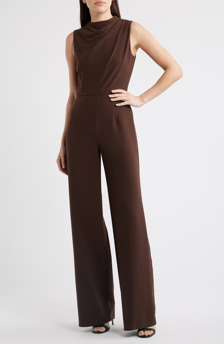 Black Halo Corrine Draped Bodice Wide Leg Jumpsuit, Main, color, Espresso
