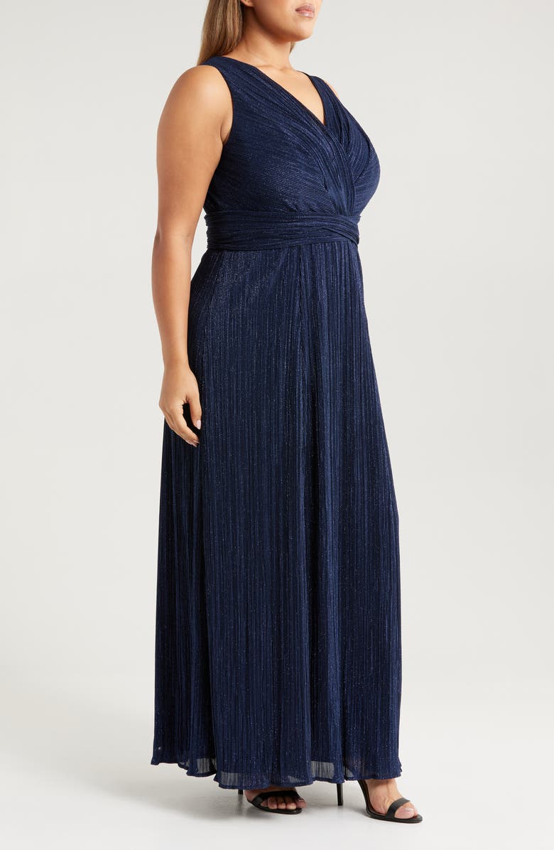 Alex Evenings Shimmer Mesh Sleeveless Gown, Alternate, color, Navy