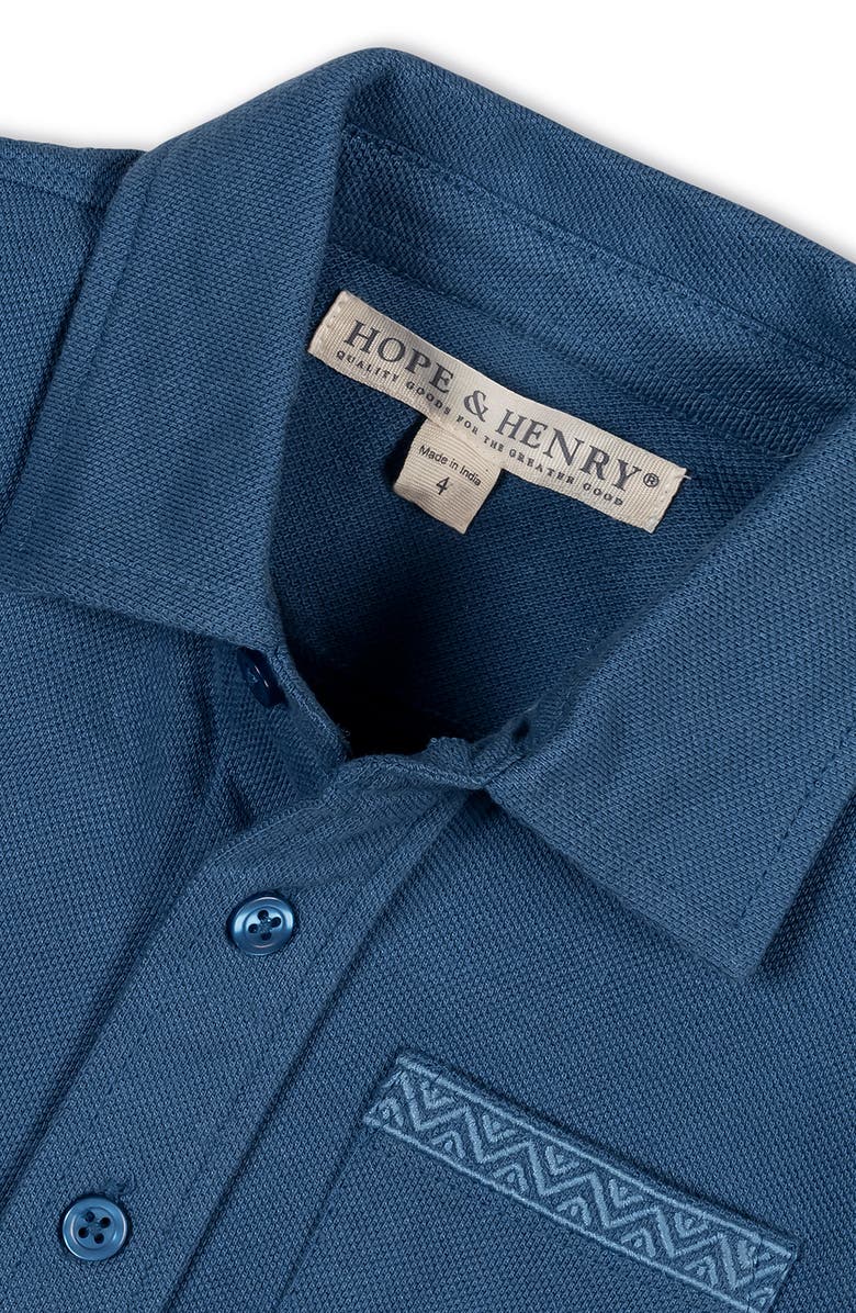 Hope & Henry Kids' Organic Short Sleeve Pique Shirt, Alternate, color, Stone Blue
