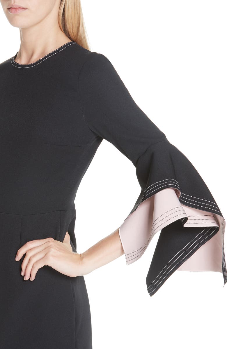 Roksanda Bicolor Flutter Sleeve Crepe Sheath Dress, Alternate, color, 