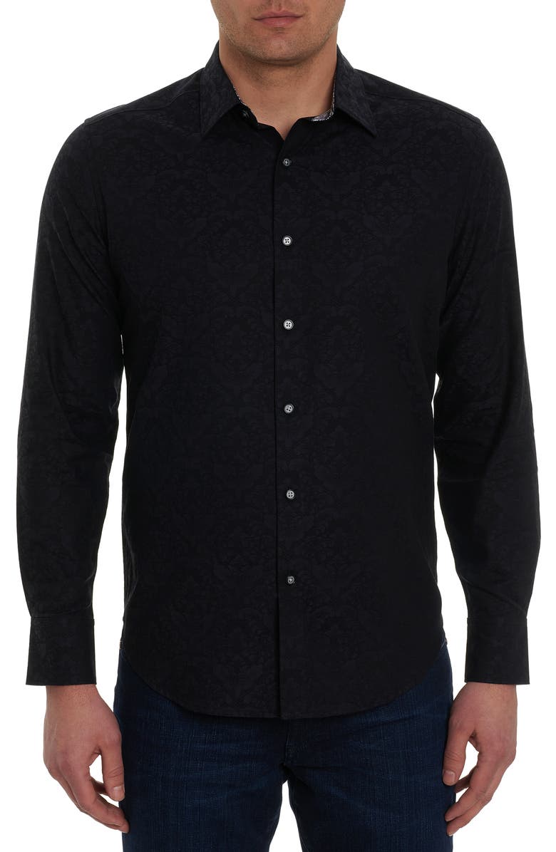Robert Graham Bayview Cotton Button-Up Shirt, Main, color, Black