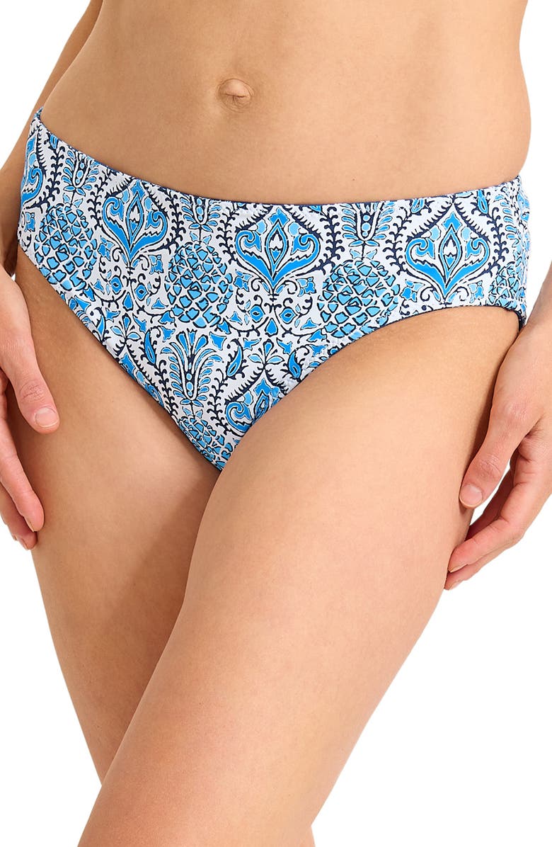 Tommy Bahama Noble Pineapple Reversible High Waist Bikini Bottoms, Alternate, color, Indigo Tide Rev