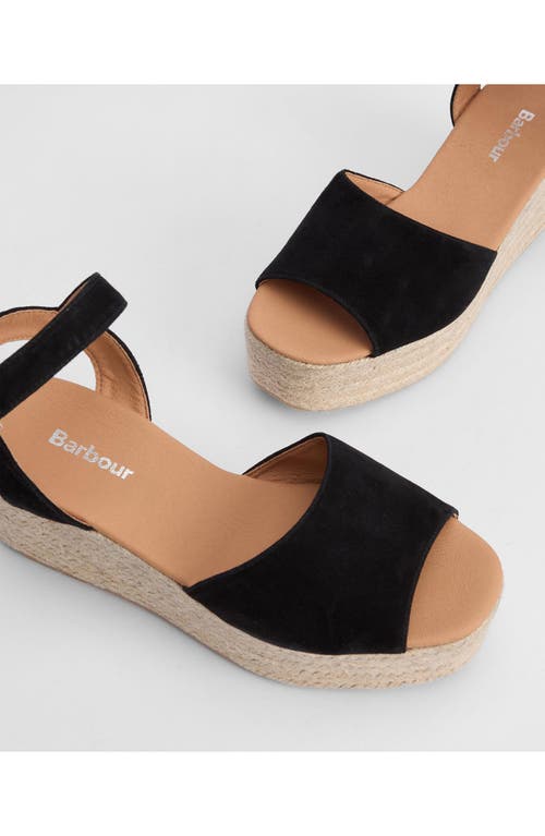 Barbour Espadrille Platform Sandal In Black Suede