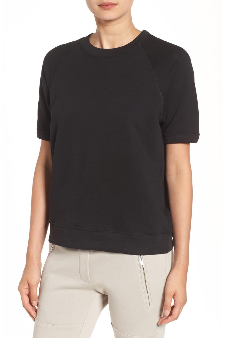 'Cara' Short Sleeve Sweatshirt, Main, color, BLACK