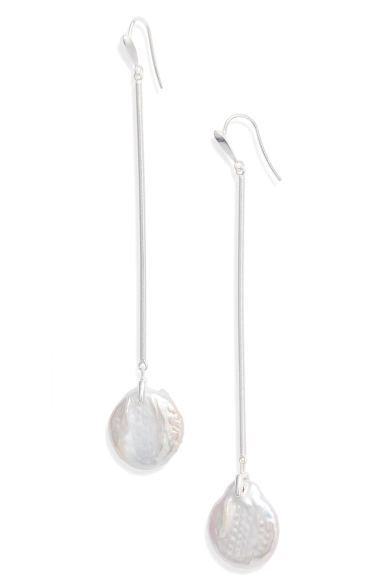 Lizbeth Natural Pearl Earrings, Main, color, BRIGHT SILVER/ WHITE PEARL