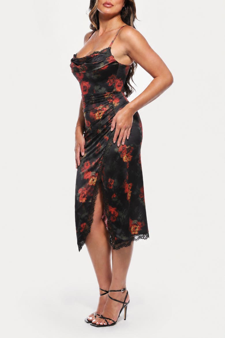 Resort-Ready Lace Trim Sculpting Floral-Print Midi Shaper Dress, Alternate, color, Bulgarian Rose