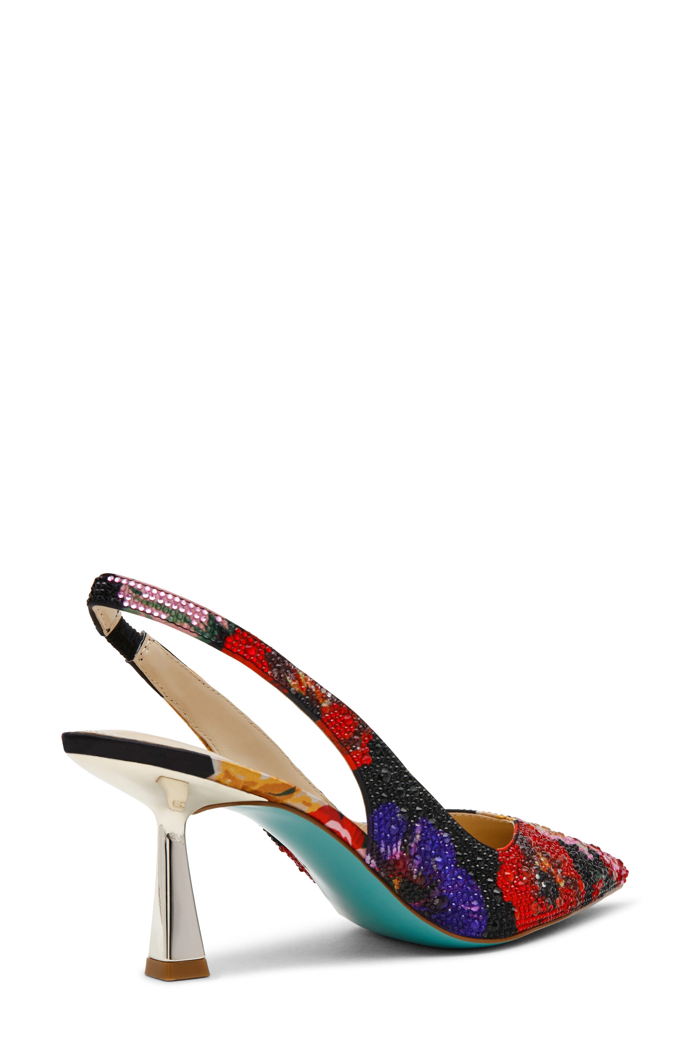 Betsey Johnson Clark Slingback Pointed Toe Pump, Alternate, color, Black Flower Multi