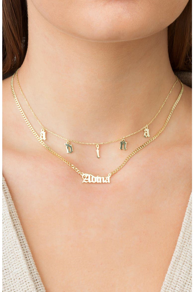 Personalized Gothic Nameplate Choker, Alternate, color, GOLD