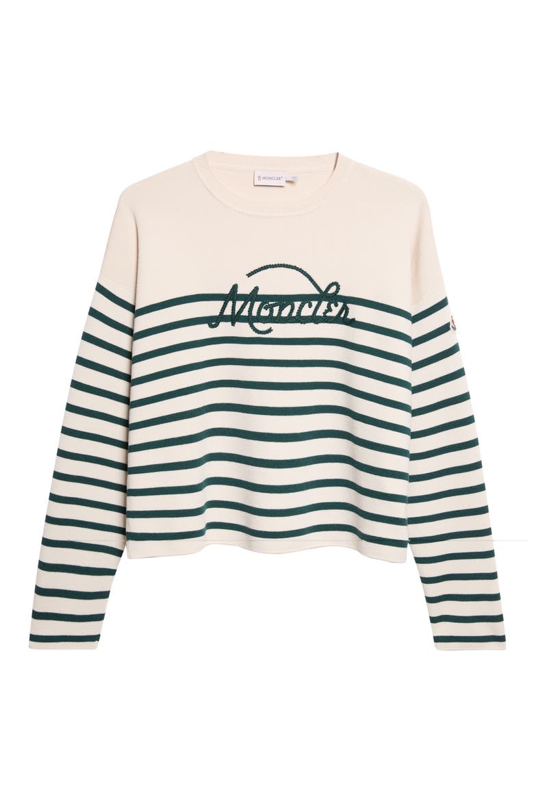 Embroidered Logo Stripe Virgin Wool Sweater, Alternate, color, WHITE/ BLUE