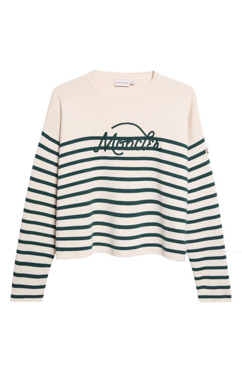 Embroidered Logo Stripe Virgin Wool Sweater
