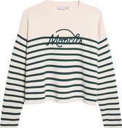 Moncler Embroidered Logo Stripe Virgin Wool Sweater