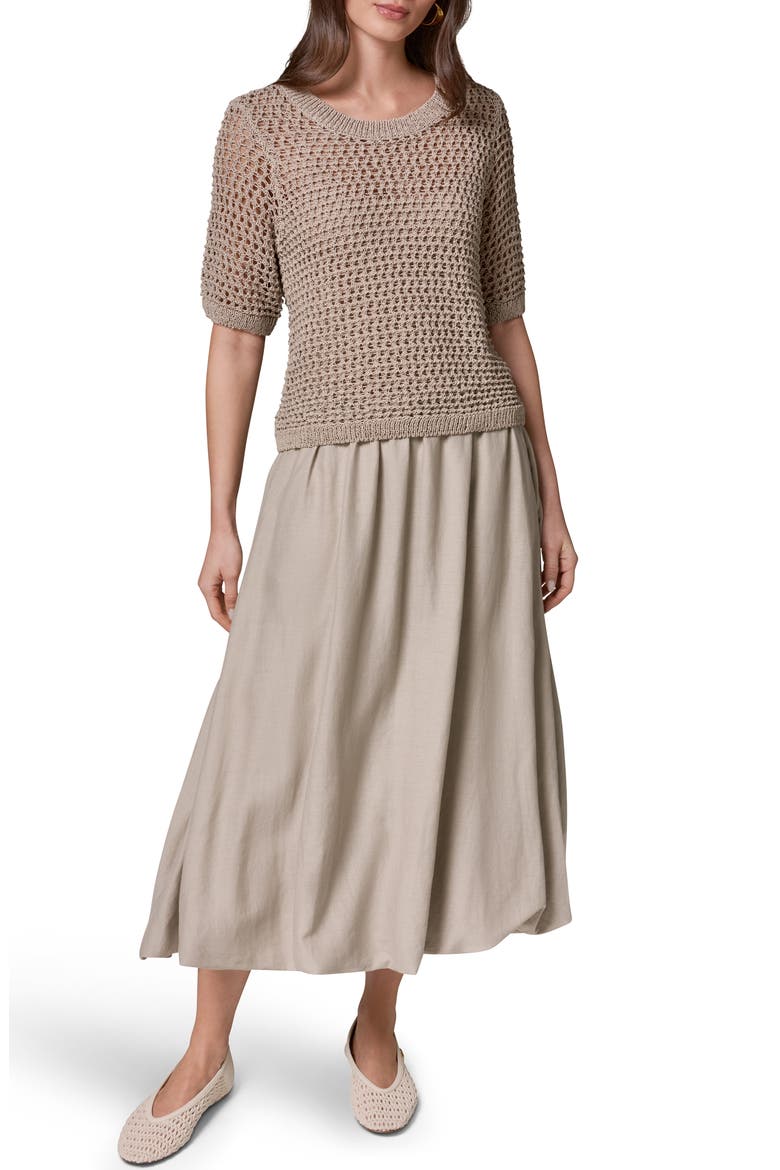 Open Knit Crewneck Sweater, Alternate, color, SANDSTONE