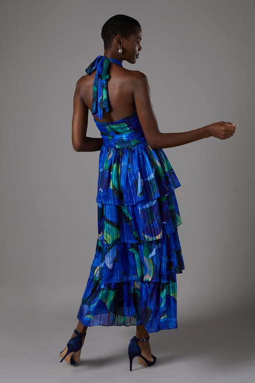 Coast Tiered Halter Tie Neck Maxi Dress In Blue