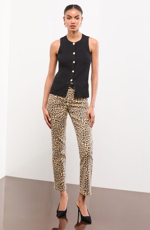 Lipsy Leopard Print High Waist Straight Leg Jeans In Brown