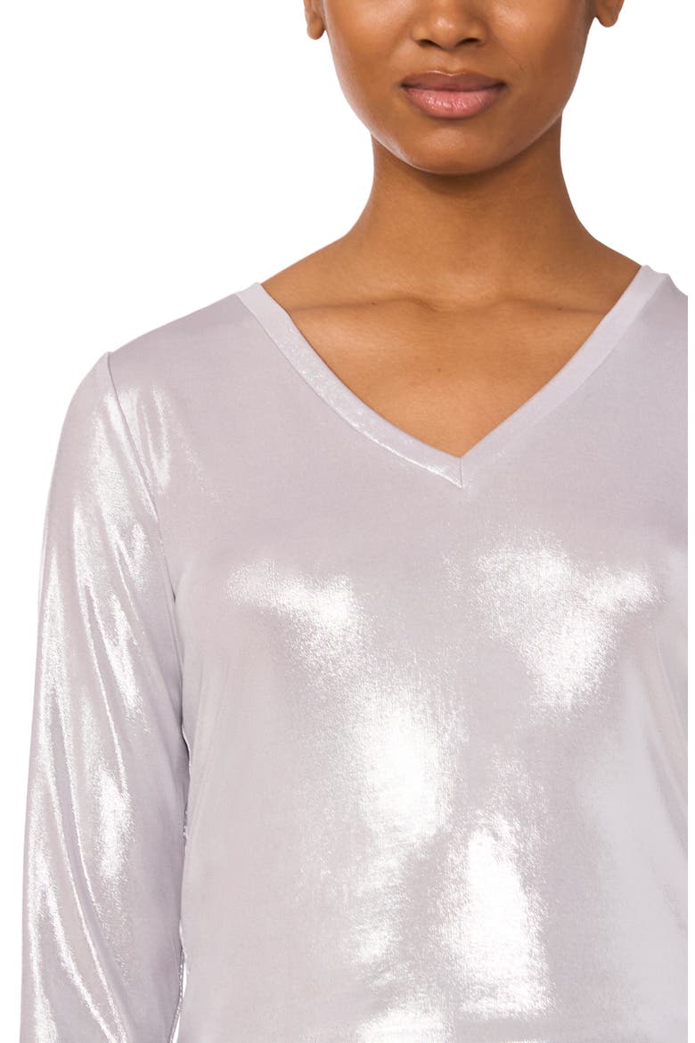 Rhinestone Long Sleeve V-Neck Blouse, Alternate, color, SILVER