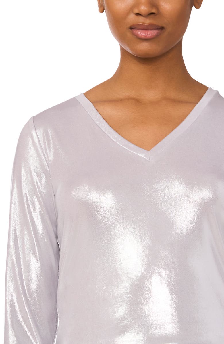 CeCe Rhinestone Long Sleeve V-Neck Blouse, Alternate, color, Silver