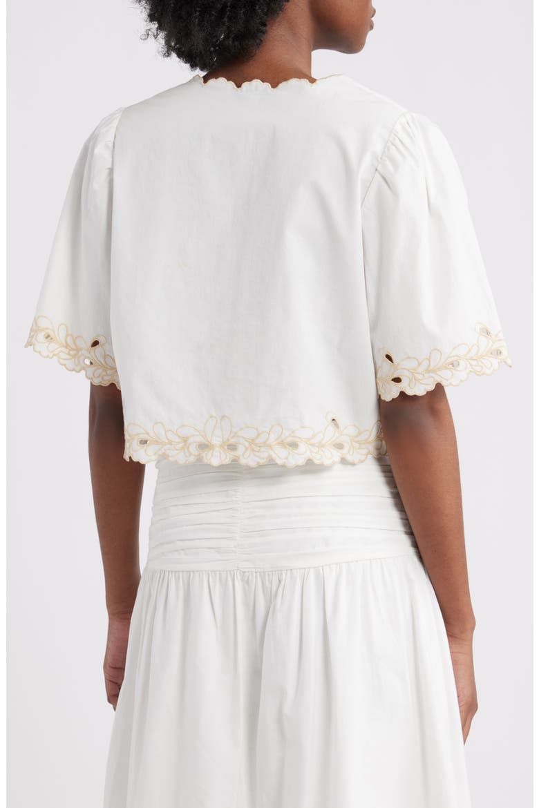 Cataluna Embroidered Cotton Poplin Crop Top, Alternate, color, WHITE