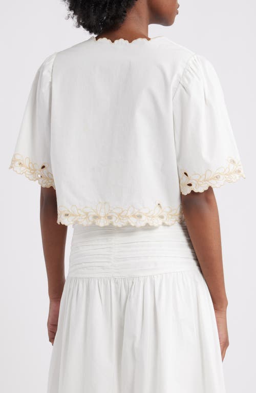 Rails Cataluna Short-sleeve Embroidered Cropped Top In White