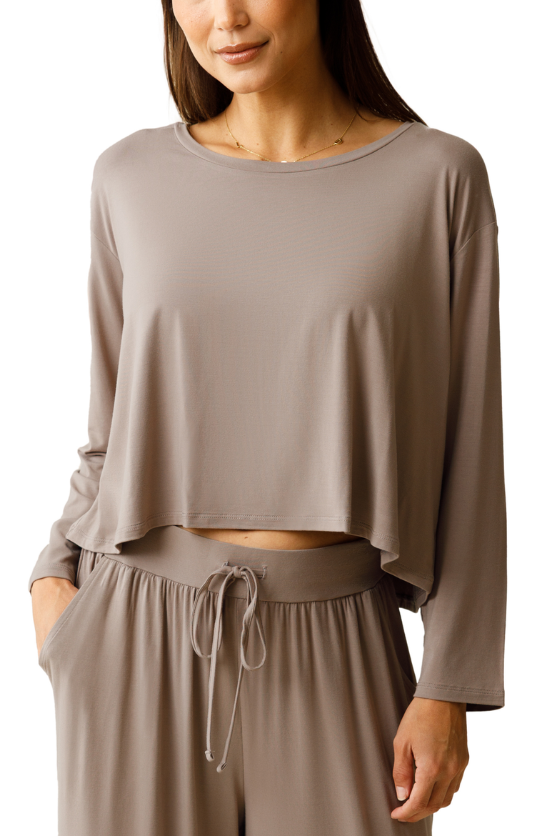 Aria Casual Long Sleeve Cropped Top, Alternate, color, Redwood