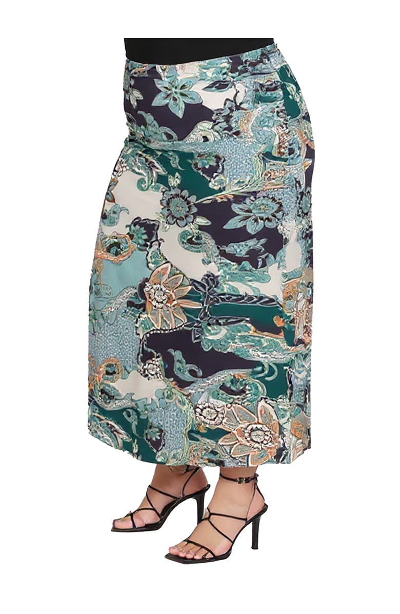 24seven Comfort Apparel Paisley Print Maxi Skirt, Alternate, color, Green Multi