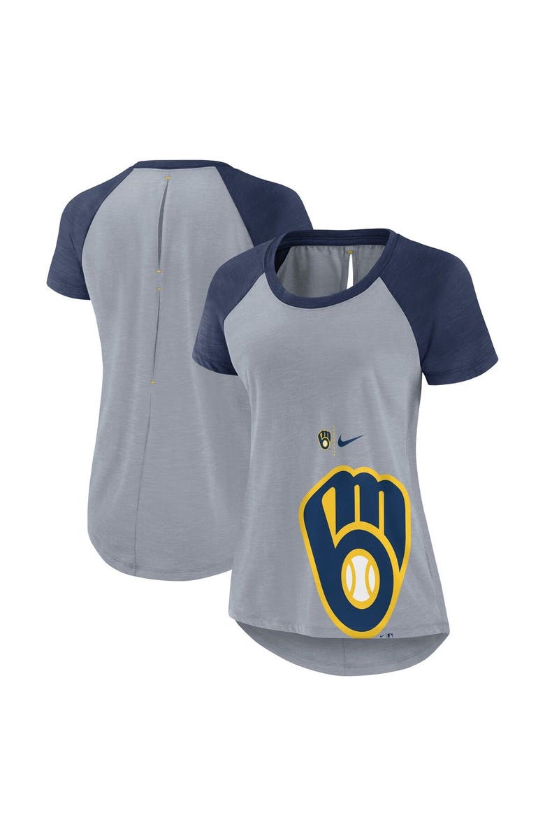 Nike Women's Nike Heather Gray Milwaukee Brewers Summer Breeze Raglan Fashion T-Shirt, Main, color, 