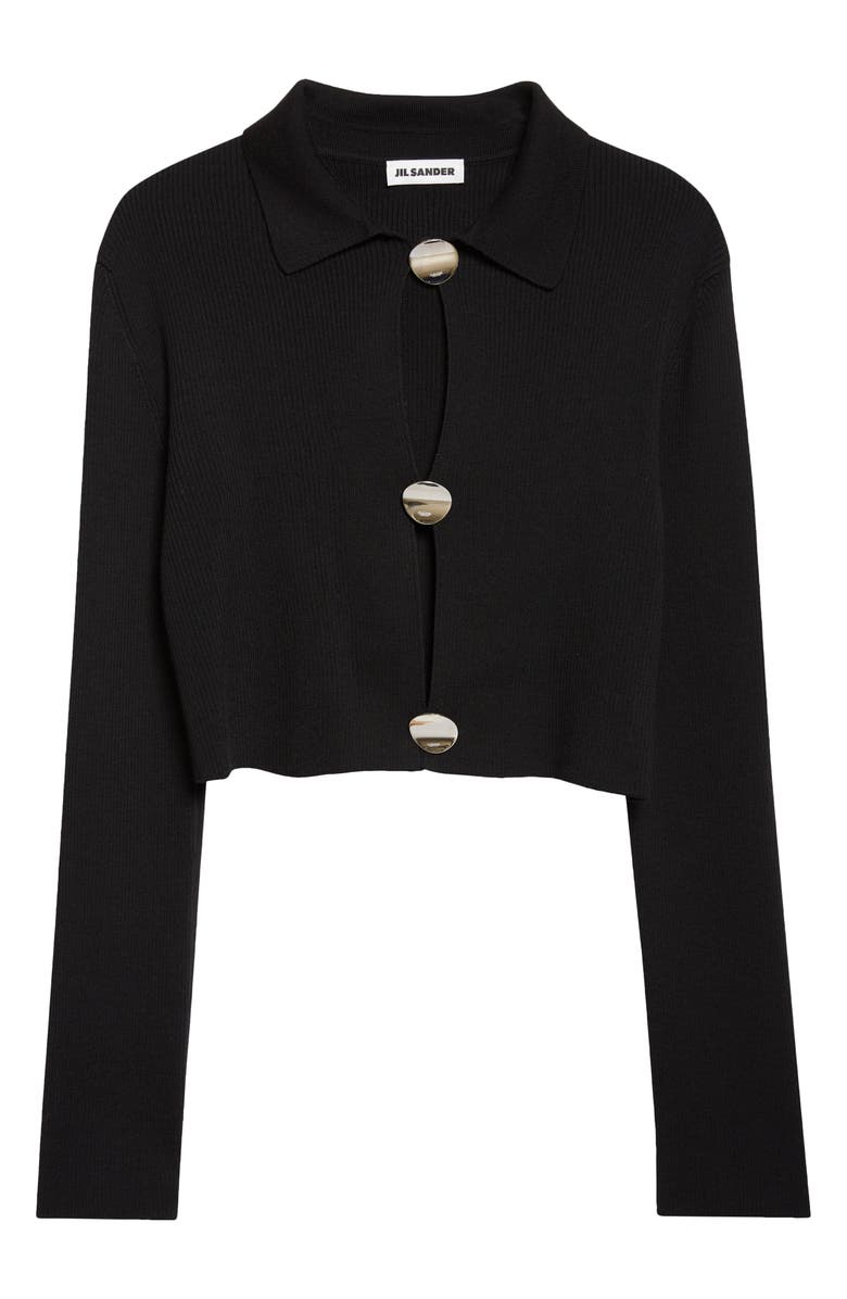 Jil Sander Virgin Wool Rib Polo Cardigan, Alternate, color, Black