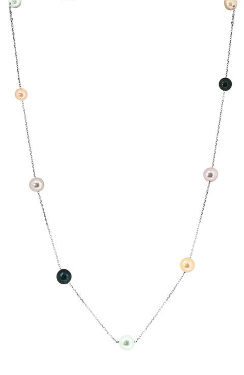 Sterling Silver Freshwater Pearl Station Necklace