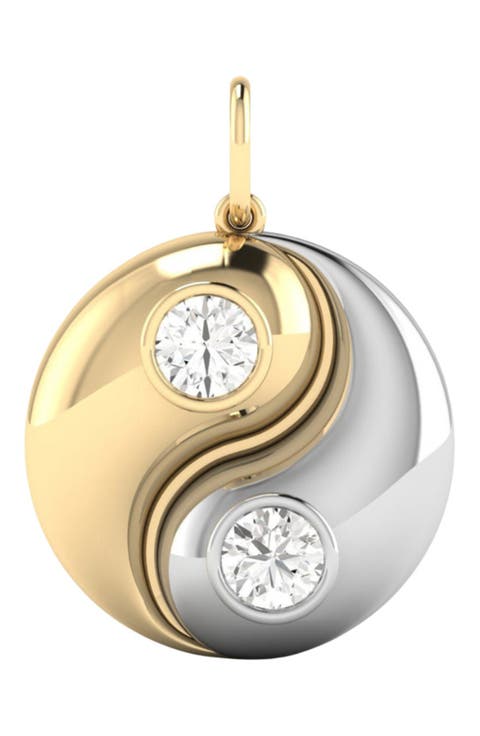 Yin & Yang Lab Diamond Charm Pendant in 14K Two-Tone Gold