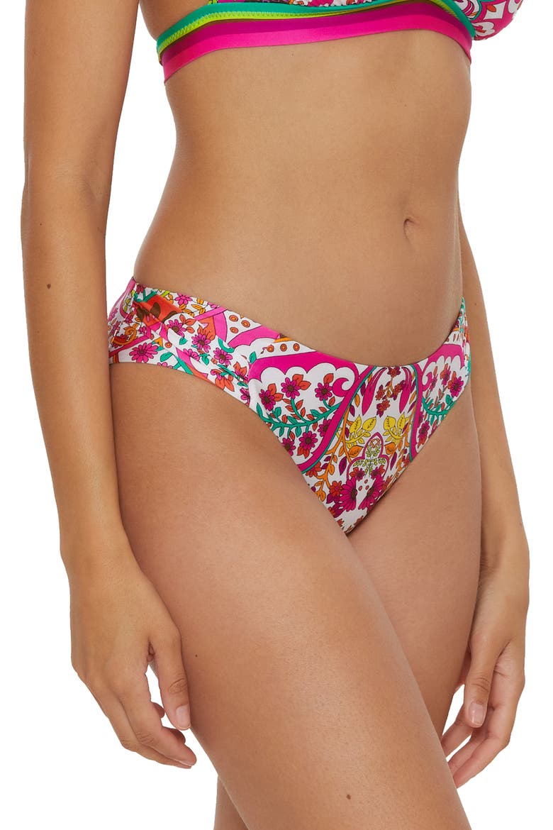 Hawaiian Side Tab Hipster Bikini Bottoms, Alternate, color, PINK MULTI