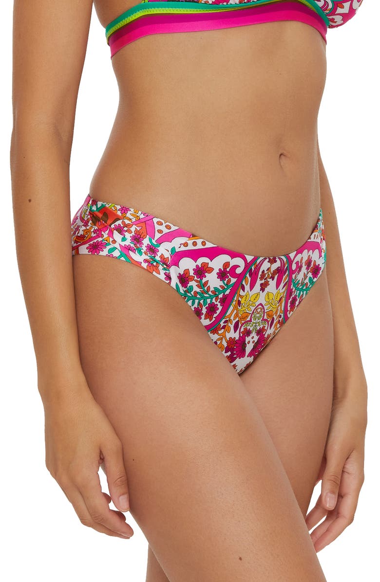 Trina Turk Hawaiian Side Tab Hipster Bikini Bottoms, Alternate, color, Pink Multi