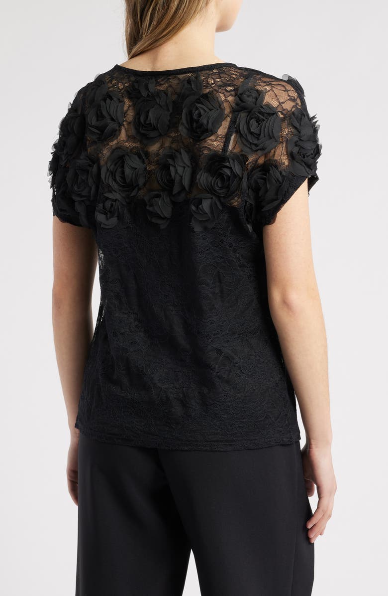 Anne Klein Rosette Border Lace Overlay Top, Alternate, color, 