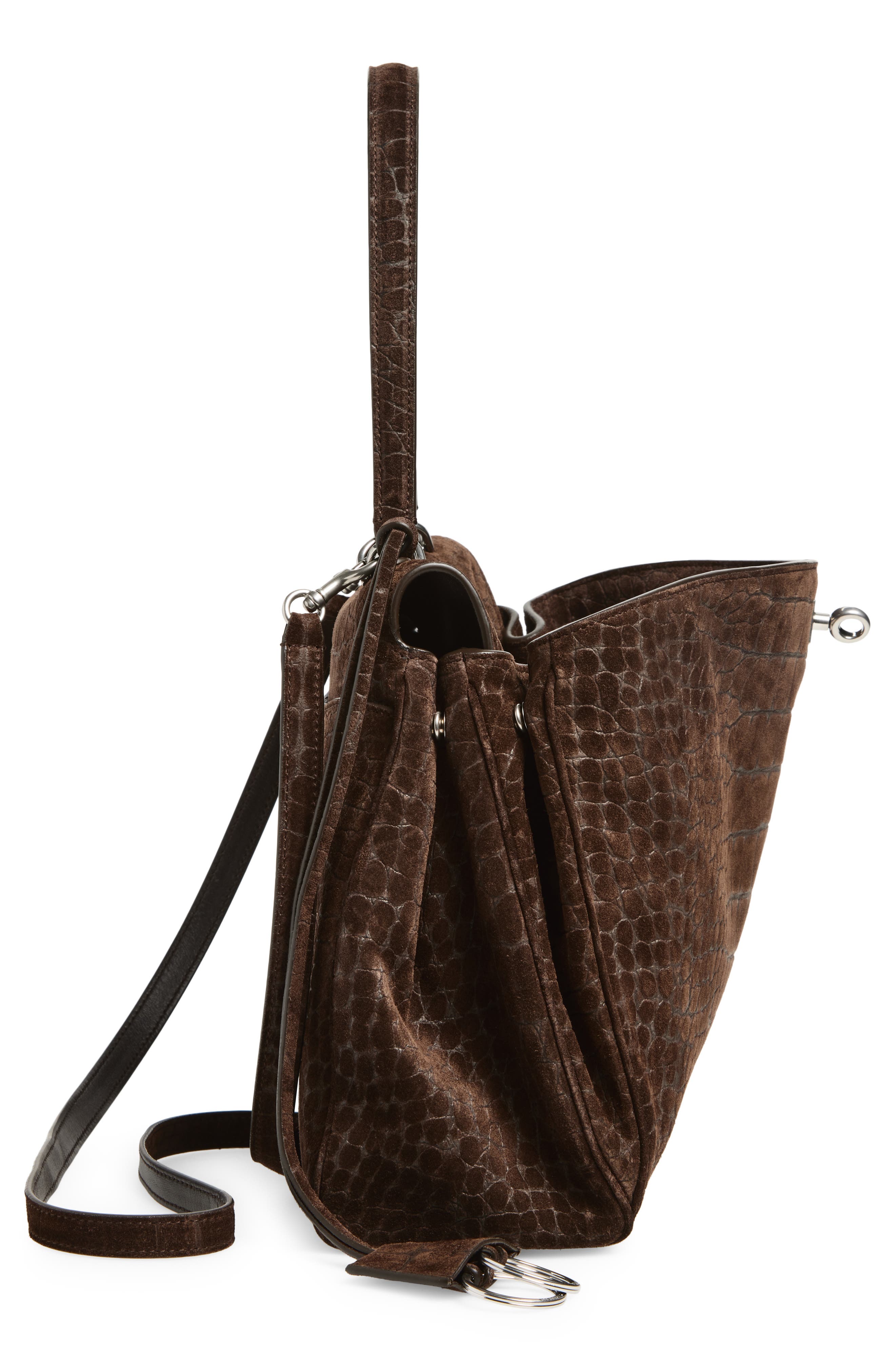 Balenciaga Medium Rodeo Croc Embossed Suede Top Handle Bag, Alternate, color, 