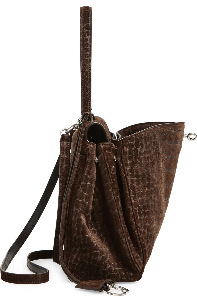 Balenciaga Medium Rodeo Croc Embossed Suede Top Handle Bag, Alternate, color,