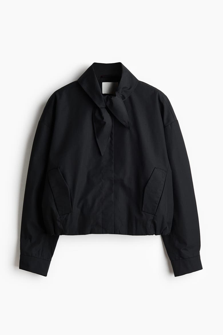 Scarf-Collar Bubble-Hem Jacket, Alternate, color, Black