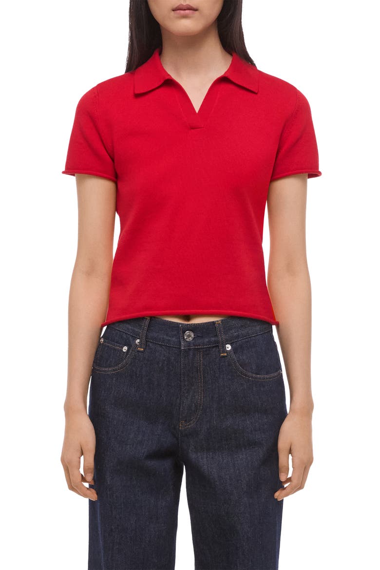 Shrunken Knit Polo, Main, color, RED